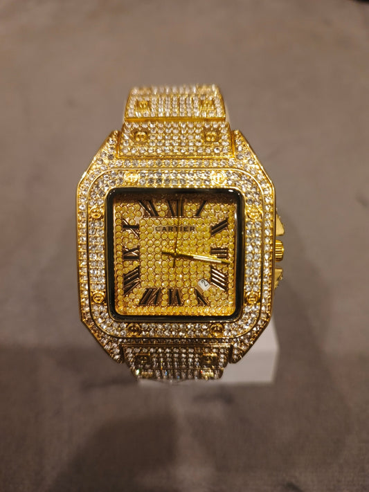 Cartier Santos Gold Diamond-Encrusted Watch - Luxury Timepiece