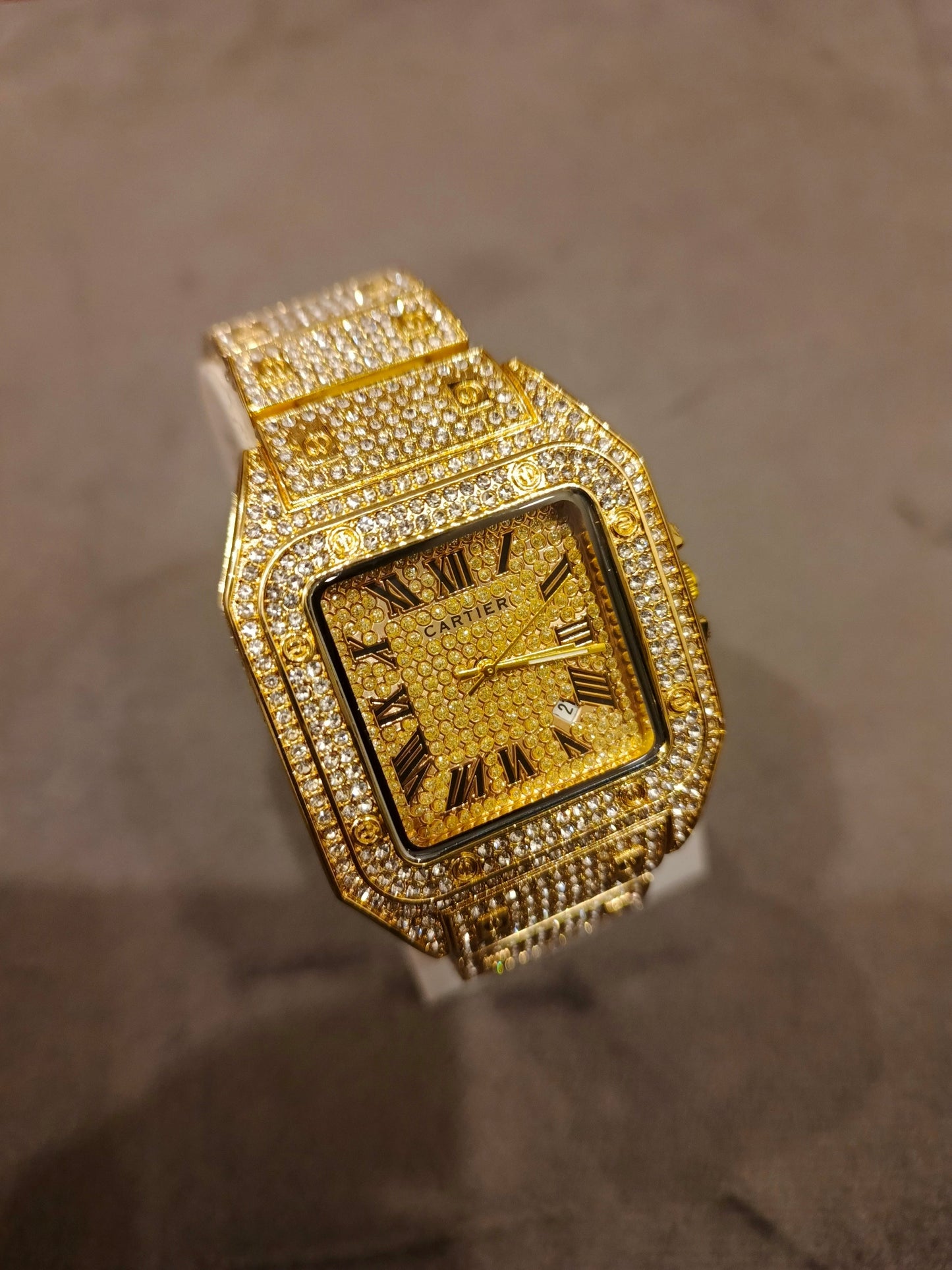 Cartier Santos Gold Diamond-Encrusted Watch - Luxury Timepiece