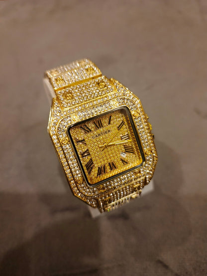 Cartier Santos Gold Diamond-Encrusted Watch - Luxury Timepiece