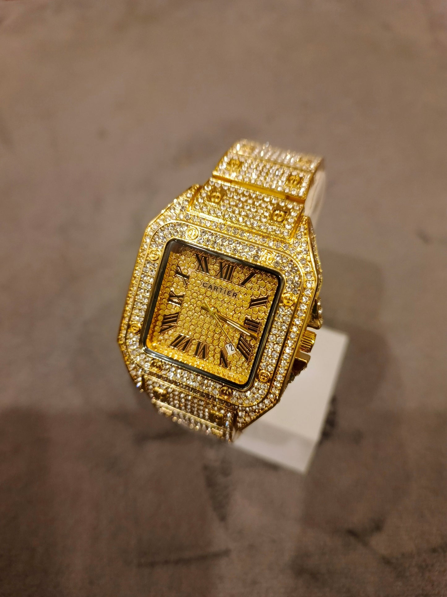 Cartier Santos Gold Diamond-Encrusted Watch - Luxury Timepiece