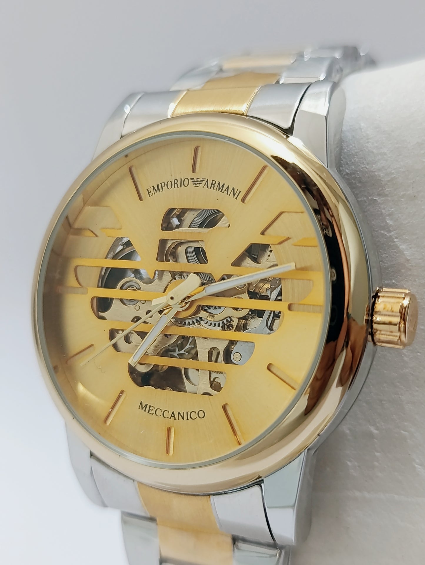 Emporio Armani Meccanico Automatic Skeleton Watch - Gold & Silver