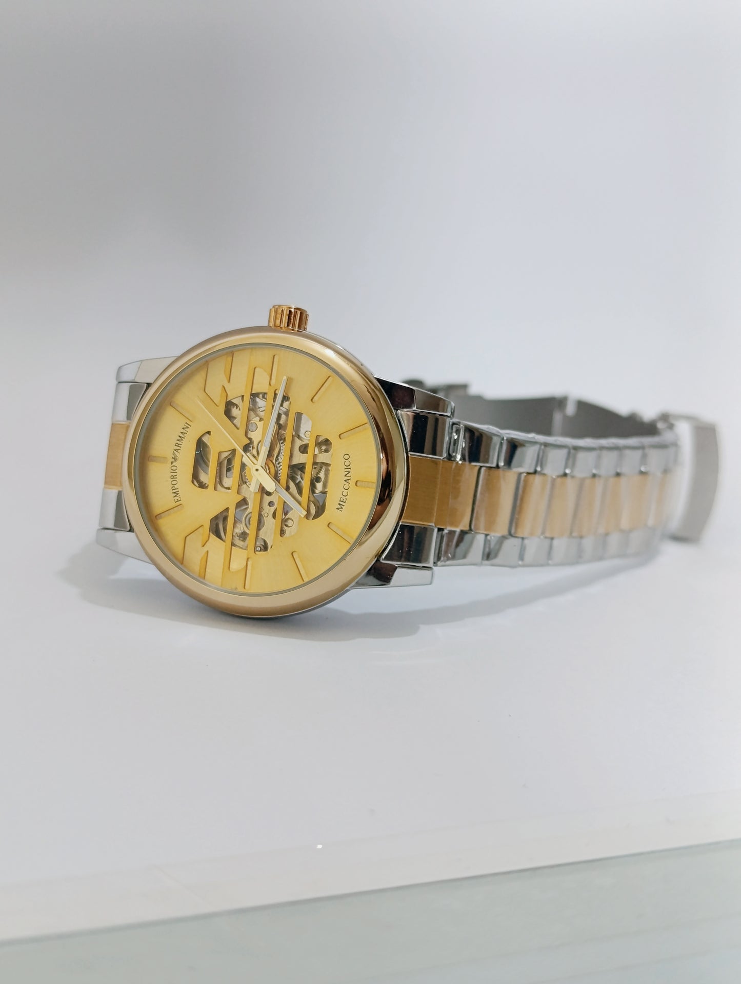 Emporio Armani Meccanico Automatic Skeleton Watch - Gold & Silver