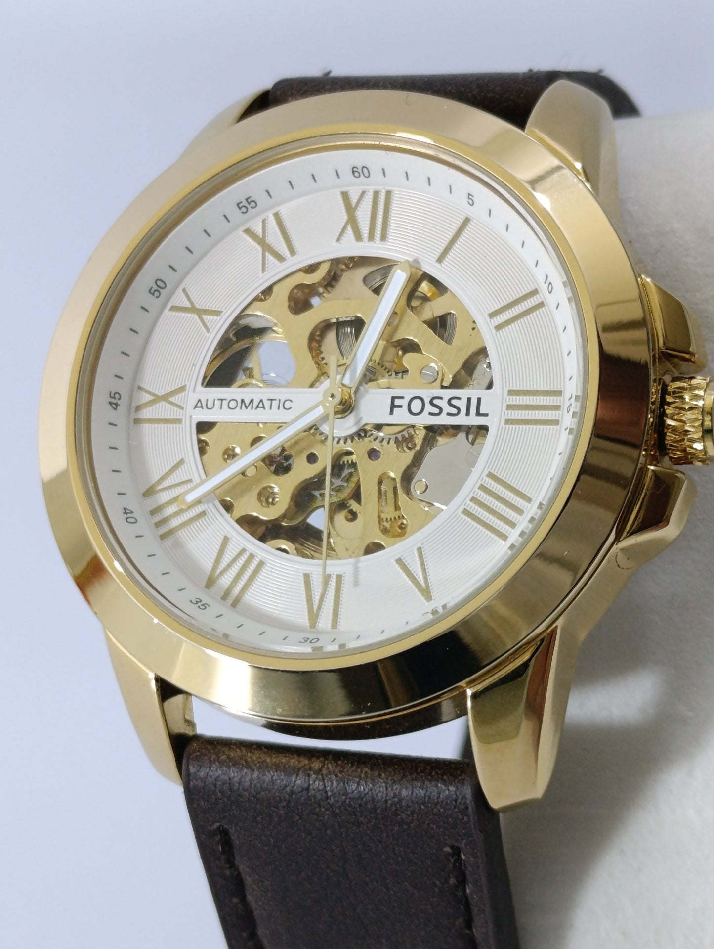 Fossil Automatic Skeleton Watch - Elegant Gold & Silver Timepiece for Men