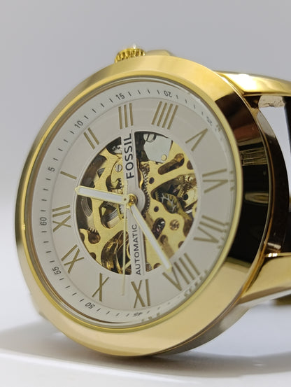 Fossil Automatic Skeleton Watch - Elegant Gold & Silver Timepiece for Men