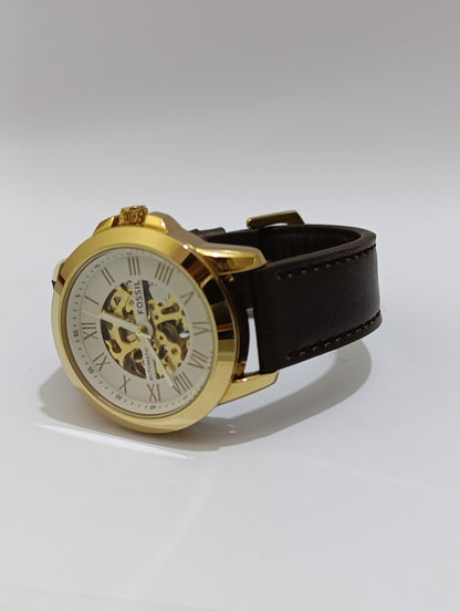 Fossil Automatic Skeleton Watch - Elegant Gold & Silver Timepiece for Men