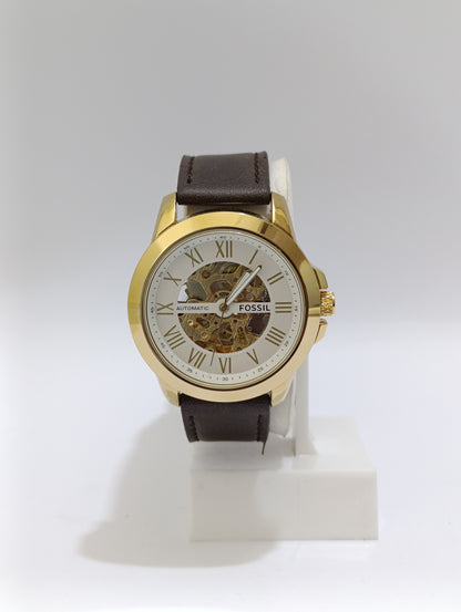 Fossil Automatic Skeleton Watch - Elegant Gold & Silver Timepiece for Men